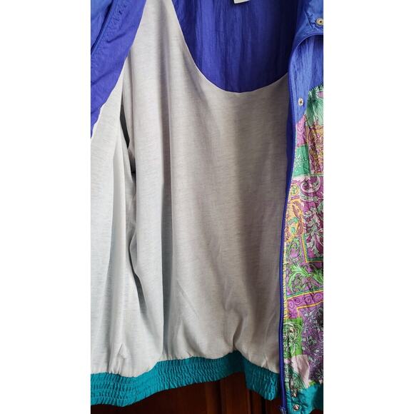 VTG Sunterra Windbreaker Jacket Womens L Totally 80s Block Muliti Blue Color - Picture 3 of 4